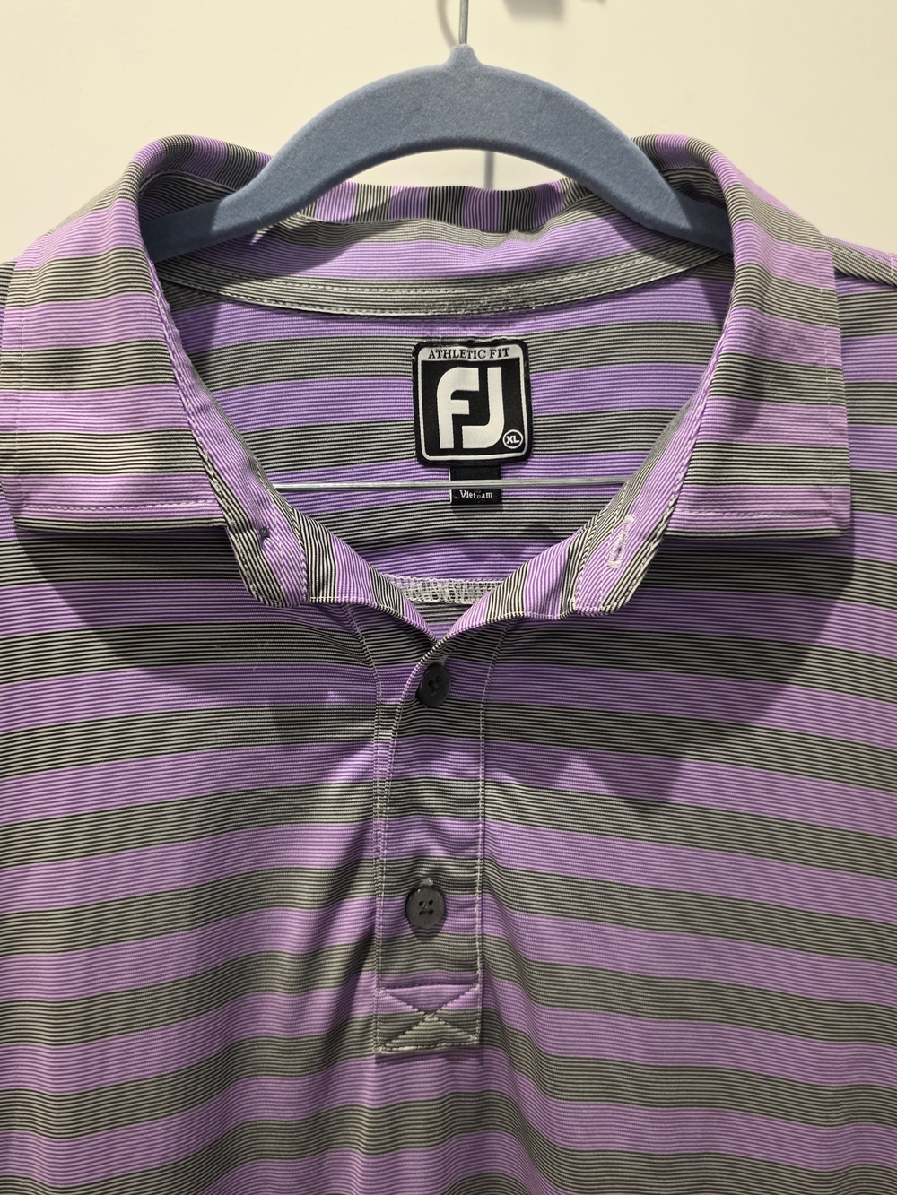 FootJoy Men's Golf Polo Shirt Purple Gray Striped FJ Logo Short Sleeve Casual XL